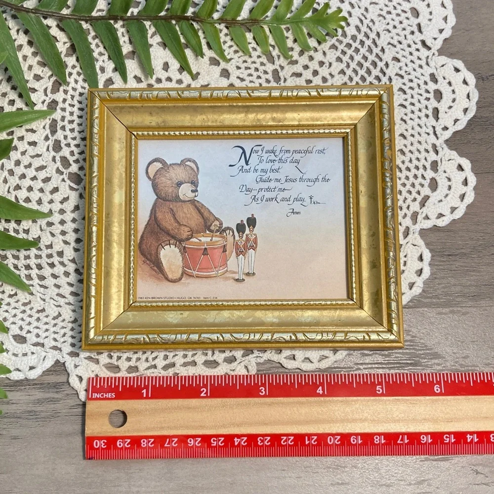 Vintage Gold Framed Teddy Bear Nursery Prayer Art